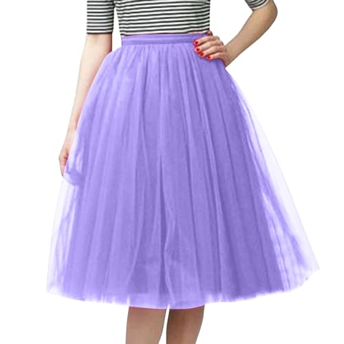 Tüllrock Damen Knielang Tüll Tutu Rock Unterrock Tütü Ballettrock Rock Karneval Kostüm Faschingskostüme 80er Party Zubehör Kurz Retro Petticoat Rockabily Klied Tanzkleid (A30-Purple, Einheitsgröße) von Generic