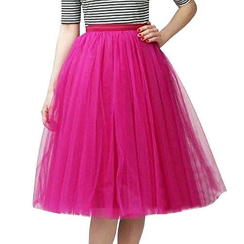 Tüllrock Damen Kurz Retro 50er Rockabilly Rock Hohe Taille Tutu Rock Petticoat Unterrock Ballett Blase Petticoat Tuturock Tütü Minirock Reifrock Kleid Tüll Underskirt (Hot Pink, One Size) von Generic