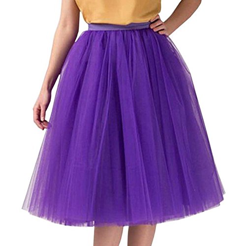 Tüllrock Damen Kurz Retro 50er Rockabilly Rock Hohe Taille Tutu Rock Petticoat Unterrock Ballett Blase Petticoat Tuturock Tütü Minirock Reifrock Kleid Tüll Underskirt in Viele Farbe (Lila, One Size) von Generic