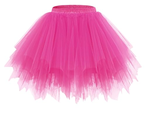 Tüllrock Damen Kurz Tüll Rock Petticoat Unterrock Kurz Ballett Tutu 50er Rockabilly Tütü Mini Rock Karneval Kostüm Crinoline Tüllrock Rosa von Generic