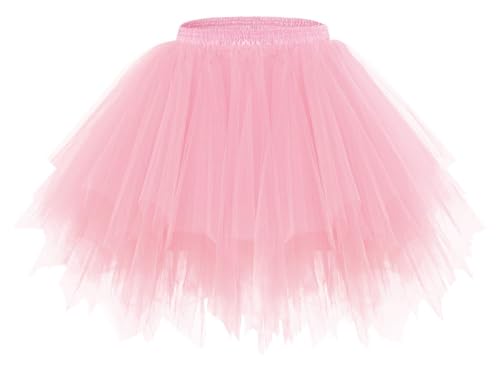 Tüllrock Damen Kurz Tüll Rock Petticoat Unterrock Kurz Ballett Tutu 50er Rockabilly Tütü Mini Rock Karneval Kostüm Crinoline Tüllrock Wassermelonenrot von Generic