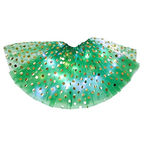 Tüllrock Damen LED Tütü Tutu Karneval Kostüm Damen Tüllrock LED_Lichter Minirock Stern Pailletten Tütü Rock Kurz Ballett Unterrock Dehnbaren Ballettrock 50er Vintage Tanzkleidung (8-Green, One Size) von Generic