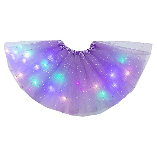 Tüllrock Damen-LED-Tütürock Erwachsene Teenager Tutu Rock Damen Kurz Petticoat Unterrock Party Ballett Tanzen Fancy Dress Halloween Karneval Kostüm Damen Tulle Skirt Ballett Tütü Röcke Minirock von Generic