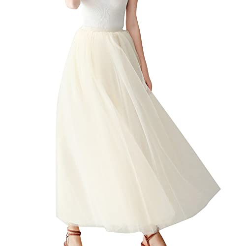 Tüllrock Damen Lang Tüll Rock Tütü Karneval Kostüm Petticoat Unterrock 50er Vintage Ballet Tanzrock Tanzkleid Ballkleid Ballett tütü Rockabilly für Halloween Karneval Party Beige von Generic