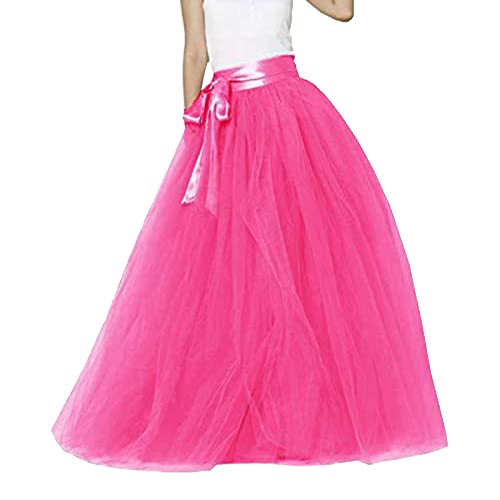Tüllrock Damen Lang Tüll Rock Tütü Karneval Kostüm Petticoat Unterrock 50er Vintage Ballet Tanzrock Tanzkleid Ballkleid Ballett tütü Rockabilly für Halloween Karneval Party Hot Rosa von Generic