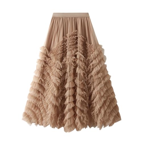 Tüllrock Damen Lang Tütü Rot Tutu Rock Rüschen Tüll Unterrock Maxi Röcke Reifrock Ballettrock Ballkleid Lässig Maxirock Tanzkleid Karneval Kostüm für Party Ballett Tanzen 50er 80er Abendkleid von Generic