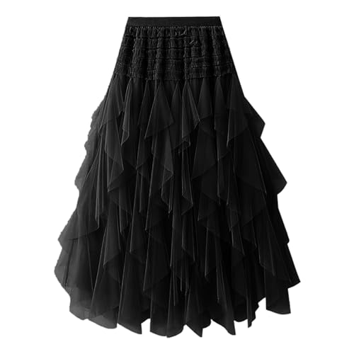 Tüllrock Damen Lange Stufenröcke Elastische Taille Tüllröcke Mehrschichtige Faltenröcke Mesh Tutu Röcke Puffy Maxi Röcke Mädchen Elegant Weich Knielang Lang Sommerrock Vintage Tütü Rüschen Tüll Rock von Generic