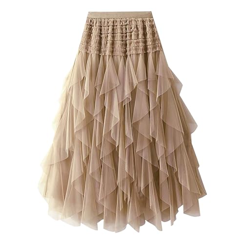 Tüllrock Damen Lange Stufenröcke Elastische Taille Tüllröcke Mehrschichtige Faltenröcke Mesh Tutu Röcke Puffy Maxi Röcke Mädchen Elegant Weich Knielang Lang Sommerrock Vintage Tütü Rüschen Tüll Rock von Generic