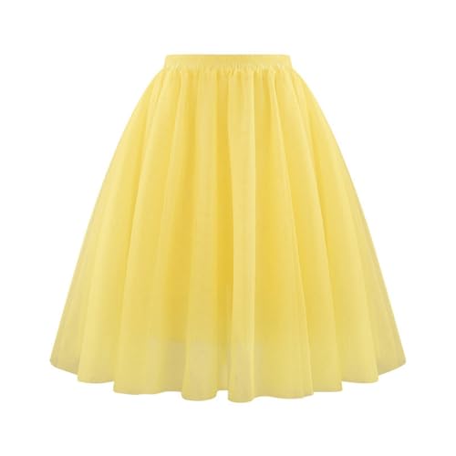 Tüllrock Damen Mit Elastische Hohe Taille Petticoat Unterrock Party Rockabilly Tüll Rock Midirock Crinoline Rot (06 Gelb, S) von Generic
