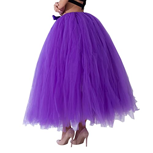 Tüllrock Damen Tüll Rock Lang Tütü Kostüm Karneval Petticoat Tanzkleid 50er Rock Retro Ballet Tanzrock Tanzkleid Ballkleid tütü Rockabilly für Halloween Karneval Party Lila von Generic