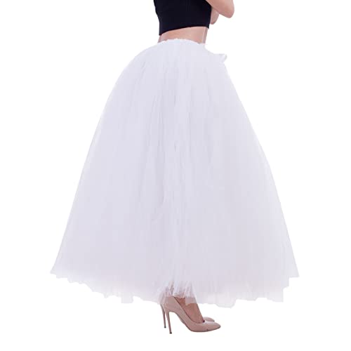 Tüllrock Damen Tüll Rock Lang Tütü Kostüm Karneval Petticoat Tanzkleid 50er Rock Retro Ballet Tanzrock Tanzkleid Ballkleid tütü Rockabilly für Halloween Karneval Party Weiß von Generic