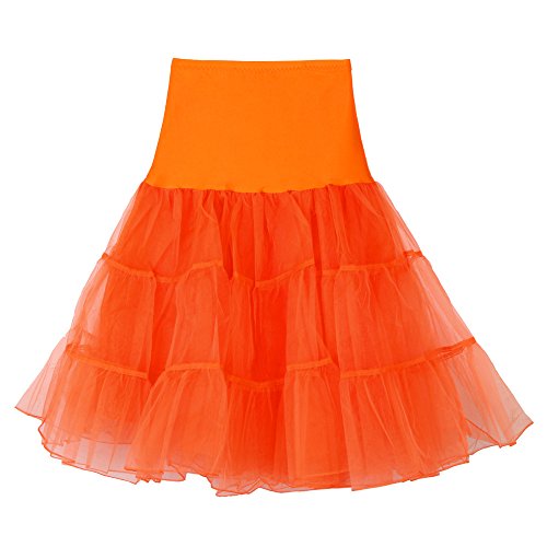 Tüllrock Damen Tüll Rock Tütü Karneval Kostüm Petticoat Tanzkleid 50er Vintage Ballet Tanzrock Ballkleid Tanzkleid Kurz tütü Rockabilly für Halloween Karneval Party Orange von Generic