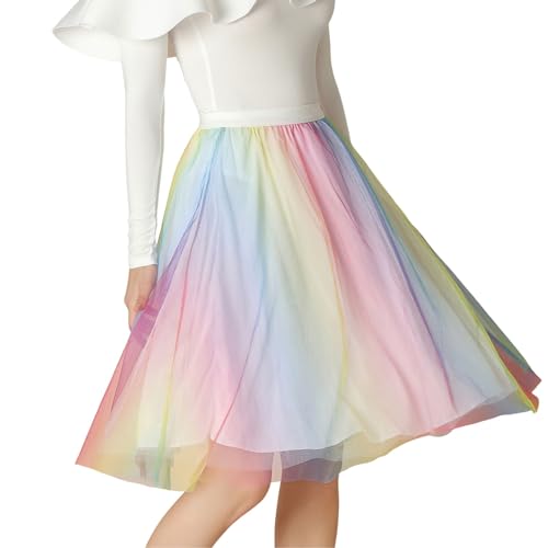 Tüllrock Damen Mit Pailletten Sternen - Adult Teen Tütü Retro 80er Party Asymmetrisch Plissiert Elastisch Hohe Taille Geschichtet Tutu Casual Cocktail A-Linie Mesh Midi von Generic