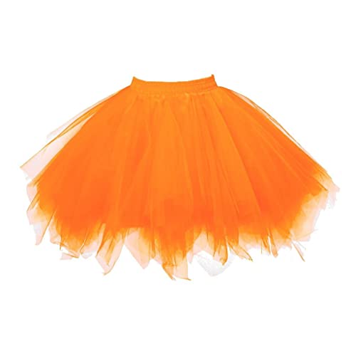 Tüllrock Damen - Tütü Damen - Tüll Rock Orange Roter Schwarz Braun Tutu Röcke 50er Karneval Kostüm Kurz Tullrock Ballettrock Faschingskostüme Tulle Mesh Ballett Minirock für Fasching Cosplay Party von Generic