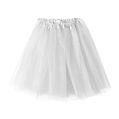 Tüllrock Damen Tütü Karneval Party Tutu Kurz 50er Rockabilly Petticoat Unterrock Ballet Minirock Faschingkostüm Cosplay Abendkleid Tanzkleid Kostüm 80er Jahre Outfit für Party (B-White, One Size) von Generic