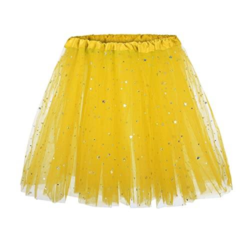 Tüllrock Damen Tütü Karneval Party Tutu Kurz 50er Rockabilly Petticoat Unterrock Ballet Minirock Faschingkostüm Cosplay Abendkleid Tanzkleid Kostüm 80er Jahre Outfit für Party (XX1-Yellow, One Size) von Generic