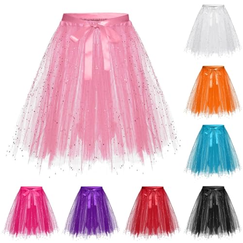 Tüllrock Damen Tütü Rock Beleuchtete Pailletten Karneval Kostüm Damen Mini Tüllrock Prinzessin Tanzkleid Tutu Dirndl Elegant Minirock Kleid Tanzkleid Abendkleid Erwachsene Party von Generic