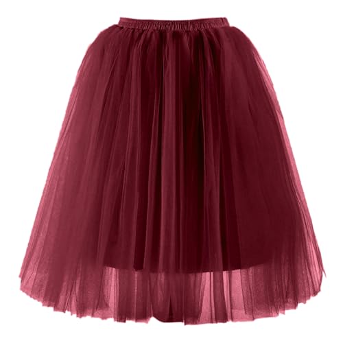 Tüllrock Damen Tutu Klassisch Elastisch Tüll Tüllrock Rot 80er Rock Tütü Dirndl Damen Kurz Teen Dance Dress Up Party Zubehör Ballett Rot Tanzkleidung Ballettkleidung 80er Jahre Outfit Lange von Generic