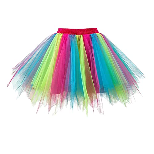 Tüllrock Karneval Kostüm Damen Glitzer Tüllrock Kurz Gaze Elastischer Tütü Rock Unterrock Petticoat 50er Ballet Blase Tanzrock Tanzkleid Ballkleid Röcke Rockabilly Kurz Ballett (Hot Pink-3, M) von Generic