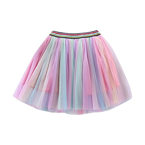 Tüllrock Kinder Ballettrock Regenbogen Minirock Prinzessin Tanzkleid Mädchen Tüll Tanz Röcke für Kinder Tutu Röcke Mädchen Tutu Tüll Sterne Funkelnde Pailletten Ballett Rock von Generic