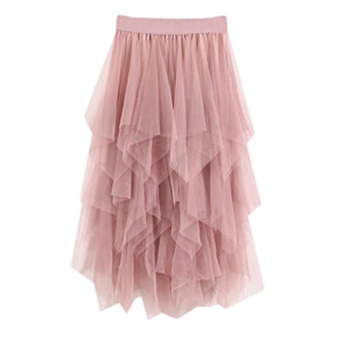 Tüllrock Lang Damen Plisseerock Weiche Tüll Petticoat A-Linie Midi Röcke Schwarz Festlich (Pink, One Size) von Generic