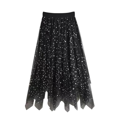 Tüllröcke mit Pailletten Sternmuster für kleine Mädchen, Langer Paillettenrock, Tutu, High Low-Rock, glitzernder A-Linien-Rock mit elastischer Taille Blumen Mädchen Vorne Kurz Hinten Mädchen von Generic