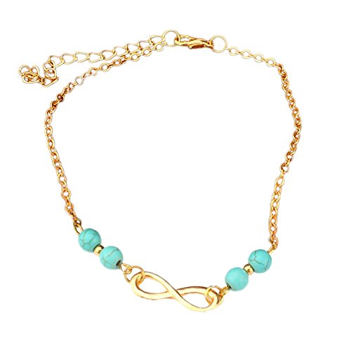 Türkis Perlen Fußkette Frauen Fußkettchen Kette Armband Fußkettchen Barfuß Sandale Strand Hochzeit Schmuck Zehe Fußkettchen Kette Stil-1 Stück Feine Handwerkskunst Nützlich und attraktiv von Generic