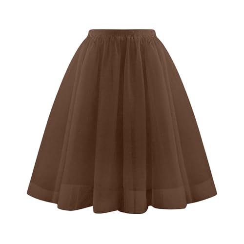 Tütü Tüllrock Damen Karneval Lang Rockabilly Kostüm Regenbogen Rock Bunt Petticoat Tutu Ballet Trock 50Er Mehrschichtiger Taillen Unterrock Prinzessin Tanzkleid Für Cosplay 2025,Braun,M von Generic