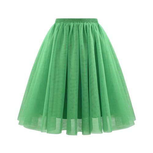 Tütü Tüllrock Damen Karneval Lang Rockabilly Kostüm Regenbogen Rock Bunt Petticoat Tutu Ballet Trock 50Er Mehrschichtiger Taillen Unterrock Prinzessin Tanzkleid Für Cosplay 2025 (01 Grün2, XL) von Generic