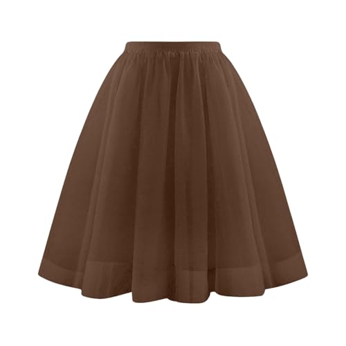 Tütü Tüllrock Damen Karneval Lang Rockabilly Kostüm Regenbogen Rock Bunt Petticoat Tutu Ballet Trock 50Er Mehrschichtiger Taillen Unterrock Prinzessin Tanzkleid Für Cosplay 2025 (01 Kaffee, S) von Generic