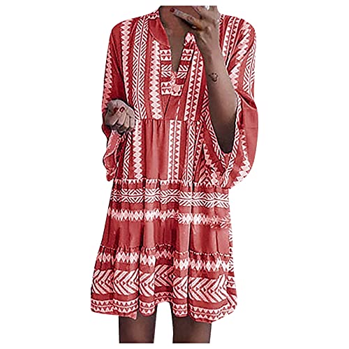 Tuniak Damen Sommerkleid Vintage Streifen Kleider Freizeitkleid Langarm Strandkleid Sommer V-Ausschnitt Blusenkleid Lose A-Linie Kleid Knielang Dress Boho Tuniak Damen Sommerkleid Vintage Streifen Kleider Freizeitkleid Langarm Strandkleid Sommer V-Ausschnitt Blusenkleid Lose A-Linie Kleid Knielang Dress Boho von Generic
