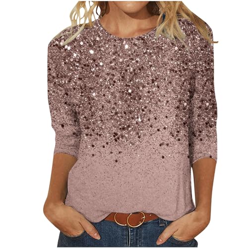 Tunika Damen Elegant Pailletten Oberteil Festliche Bluse 3/4 Arm Tunika Lässig Rundhals Glitzer Oberteile Langarmshirt Blitzangebote von Generic