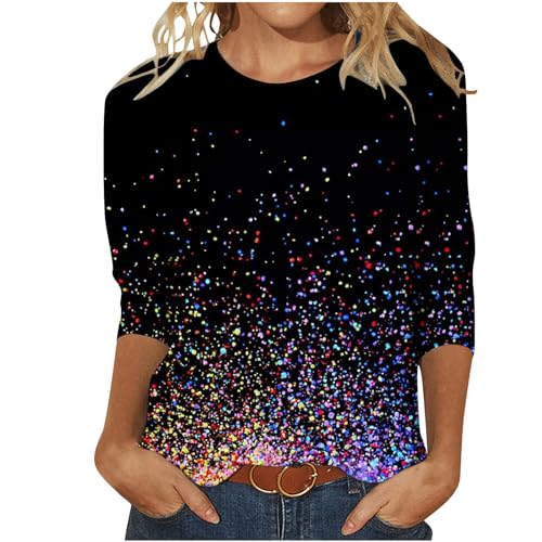 Tunika Damen Elegant Pailletten Oberteil Festliche Bluse 3/4 Arm Tunika Lässig Rundhals Glitzer Oberteile Langarmshirt Blitzangebote von Generic