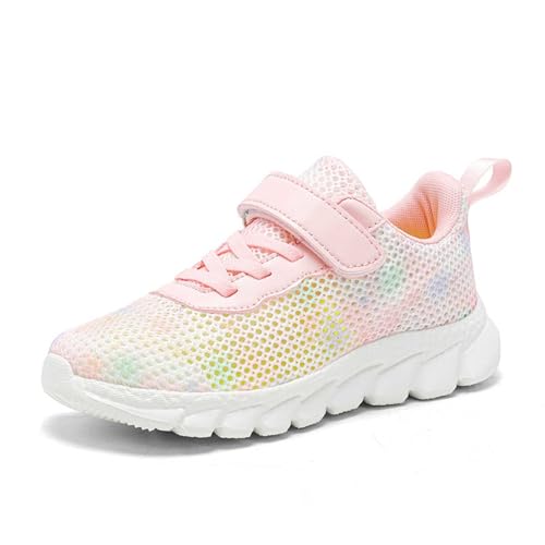 Turnschuhe Mädchen Stylish - Mesh Sneaker Mädchen mit Klettverschlu Luftig Sportschuhe mit Sternmuster Outdoor Laufschuhe Bequeme Kinderschuhe Flach Rutschfeste Hallenschuhe Freizeitschuhe Größe 26-37 von Generic