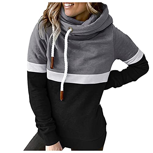 Turtle Neck Womans Hoodies High Neck Drawstring Pullover Sweatshirts with Hood Color Block Oversize Trending Hoodies Women Fashion Graphic Hoodies for Women Pullover, Schwarz , 48 von Generic