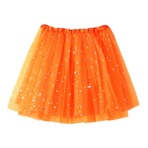 Tutu Tüllrock Damen Petticoat Unterrock Rock 50er Vintage Ballet Tanzrock Tanzkleid Ballkleid Kurz Retro Tutu Rock Tutu Stern Pailletten Tanz Ballettrock Prinzessin Rock (Orange, One Size) von Generic