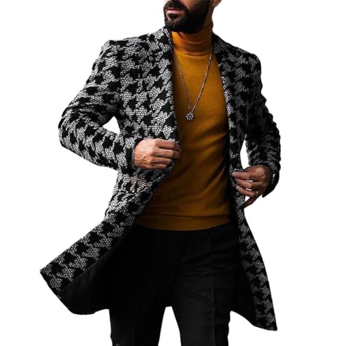 Tweed Jacke Herren Retro Britischer Stil Langarm Jacke Mittlere Länge Übergangsjacke Herren Frühling Slim Fit Revers Casual Jacke Herren C-Black XL von Generic