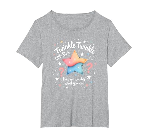Twinkle Star Gender Reveal Kinderreim, Baby-Überraschung T-Shirt, Damen Große Größen, Grau Meliert, 3X von Generic