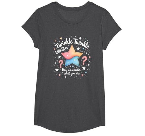 Twinkle Star Gender Reveal Kinderreim, Baby-Überraschung T-Shirt, Girls, Anthrazit Meliert, XS von Generic