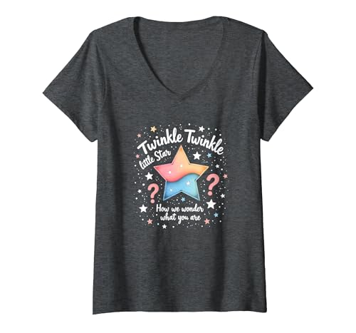 Twinkle Star Gender Reveal Kinderreim, Baby-Überraschung T-Shirt mit V-Ausschnitt, Damen, Anthrazit Meliert, XXL von Generic