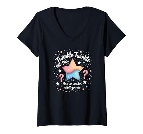 Twinkle Star Gender Reveal Kinderreim, Baby-Überraschung T-Shirt mit V-Ausschnitt, Damen, Schwarz, XL von Generic