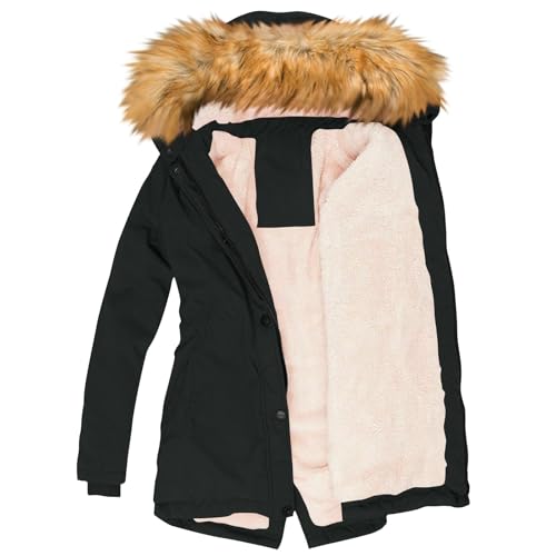 Übergangsjacke Damen,Wintermantel Damen Warm Dicker Winterparka Mit Fellkapuze Fell Kapuze Outdoor Jacke Mantel Oversized Für Winter,Damen-Jacken Winter,Winterjacke Mit Fell Frauen,B Black,M von Generic