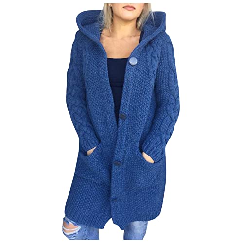 Übergangsjacke Damen Schwarz Weit | Strickjacke Damen Grobstrick-Cardigan Lang Winter Mit Kapuze | Einfarbig Strickjacke Lang Cardigan Kapuzenpullover Lose Warm Herbst Winter Jacke Mantel von Generic