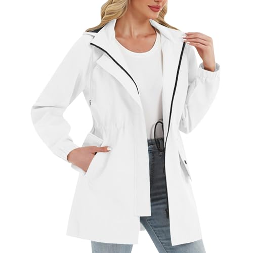 Übergangsjacke Damen Softshelljacke Damen Wasserdicht Winddicht Atmungsaktiv mit Kapuze Leicht Outdoor Übergangsjacke für Wandern und Fahrrad L B White von Generic