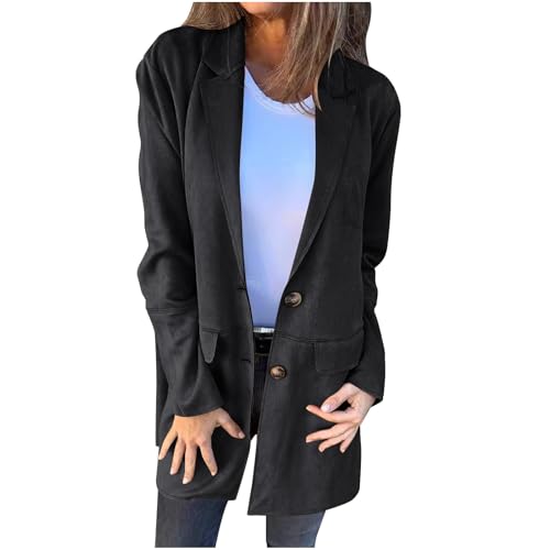 Übergangsjacke Damen Wildleder Trenchcoat Baggy Passform Windjacke Einfarbig Mittellanger Outdoorjacken für Wandern Umlegekragen Button Down Parka Elegant Autumn Winter Mantel S-5XL von Generic