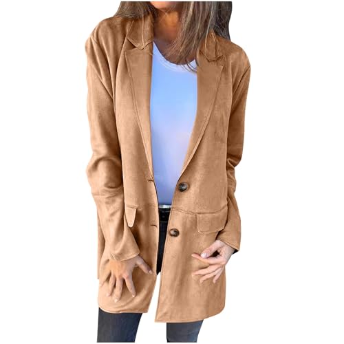 Übergangsjacke Damen Wildleder Trenchcoat Baggy Passform Windjacke Einfarbig Mittellanger Outdoorjacken für Wandern Umlegekragen Button Down Parka Elegant Autumn Winter Mantel S-5XL von Generic