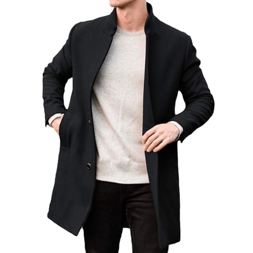 Übergangsjacke Herren Frühling Dünnschliff Langarm Jacke Einfarbig Slim Fit Casual Jacke Herren Täglich All-Match Tweed Jacke Herren B-Black1 4XL von Generic