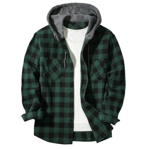 Übergangsjacke Herren Kariert Holzfällerhemd Männer Langarm Hoodie Jacke Button Down Freizeithemd Mit Brusttasche Outdoor Holzfäller Jacken Casual Arbeitshemd Bequeme Kapuzenjacke Sweatjacke von Generic