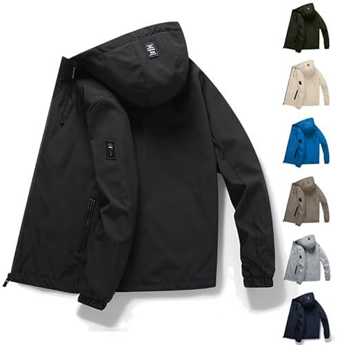 Übergangsjacke Herren Leicht Locker Softshelljacke mit Kapuze Winddicht Funktionsjacke Langarm Einfarbig Sweatjacke mit Logo Luftig Reissverschluss Outdoorjacke Frühlingsangebote von Generic