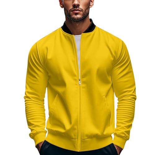 Übergangsjacke Herren Regenjacke Wasserdicht Trainingsjacke Hoodie Reißverschluss Leichte Steppjacke Winterjacke Streetwear Security Jacke Herbst (Gelb,L) von Generic